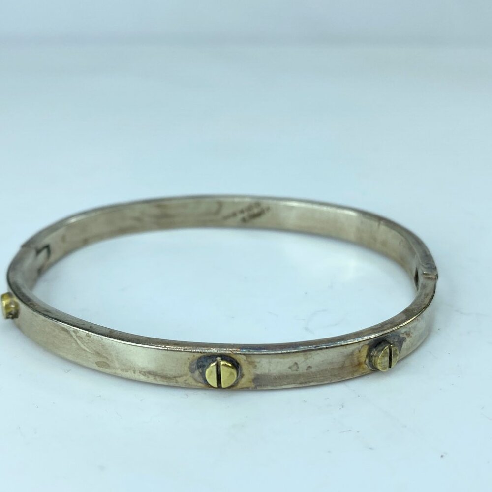 Sterling Silver Hinged Bangle Bracelet with Brass Screws Taxco Mexico 6.5" JR781 - Picture 3 of 6